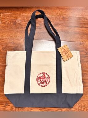 Trader Joe's Navy Blue Canvas Tote Bag NWT